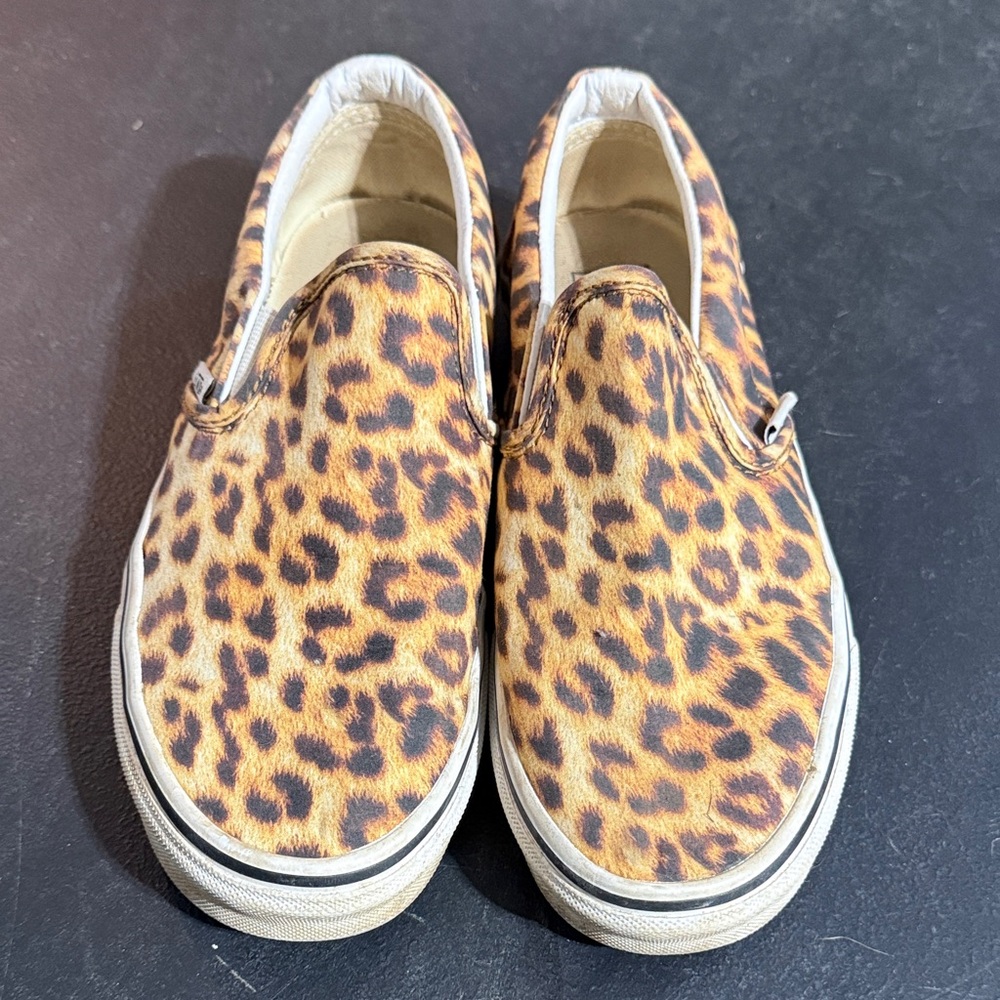 Vans Leopard Print Slip-On Sneakers in Tan and Black